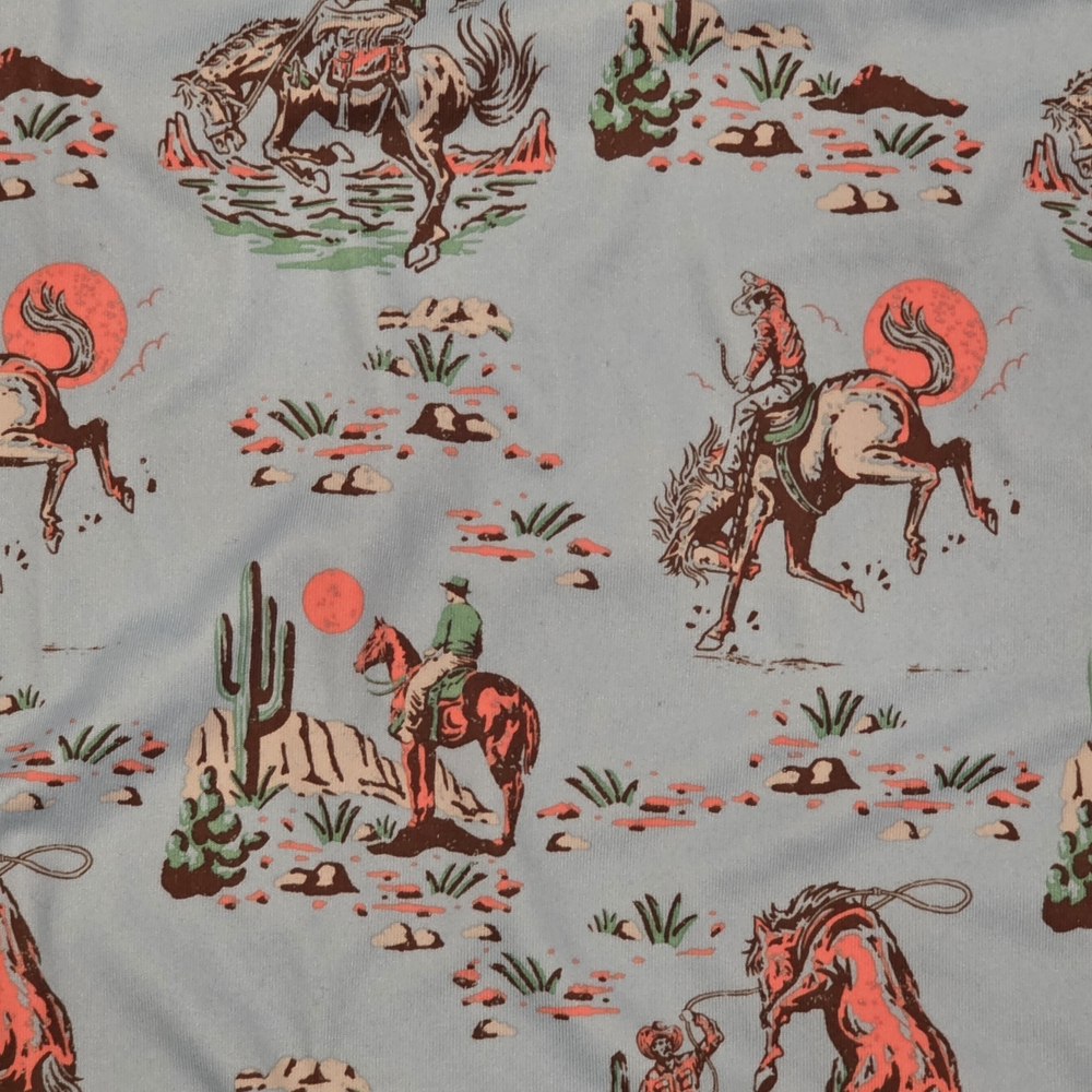 BURLEBO Light Blue Polo with Coral and Green Western Print - Picture 2 of 3